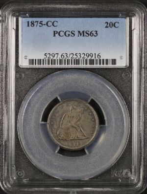 Obverse of this 1875-CC Twenty Cent PCGS MS-63