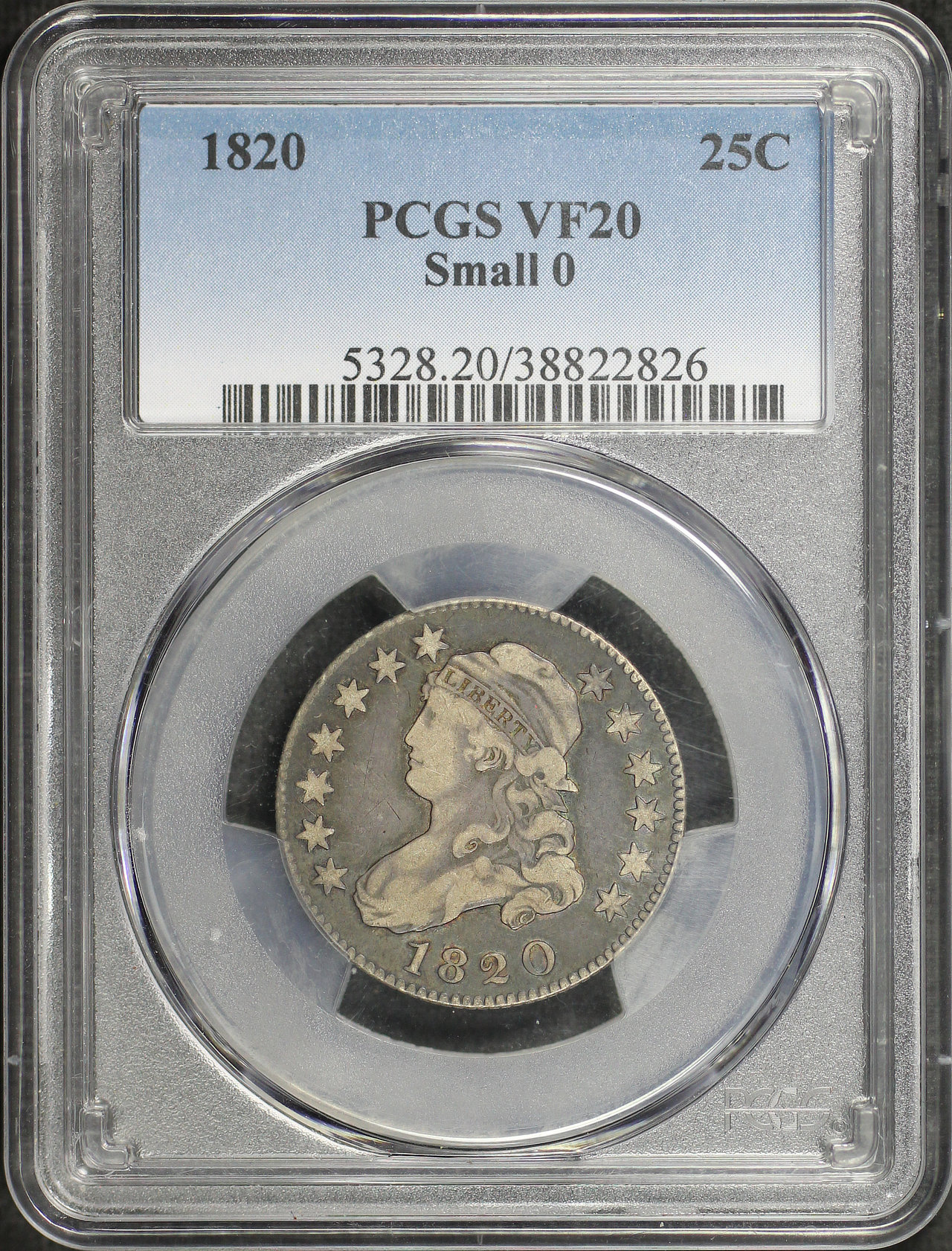 Obverse of this 1820 Capped Bust Quarter Small 0 PCGS VF-20