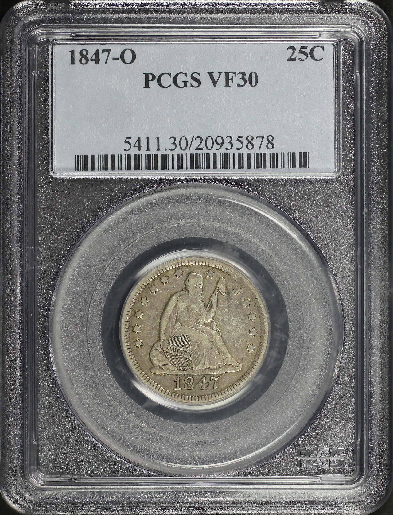 Obverse of this 1847-O Liberty Seated Quarter PCGS VF-30