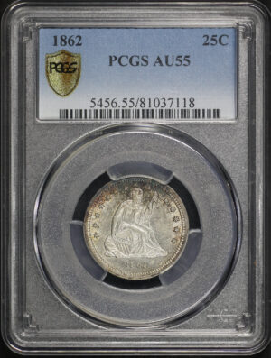 Obverse of this 1862 Liberty Seated Quarter PCGS AU-55