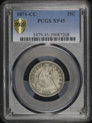 Obverse of this 1871-CC Liberty Seated Quarter PCGS XF-45