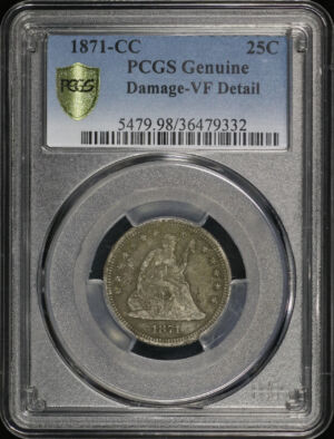 Obverse of this 1871-CC Liberty Seated Quarter PCGS VF Details Damaged