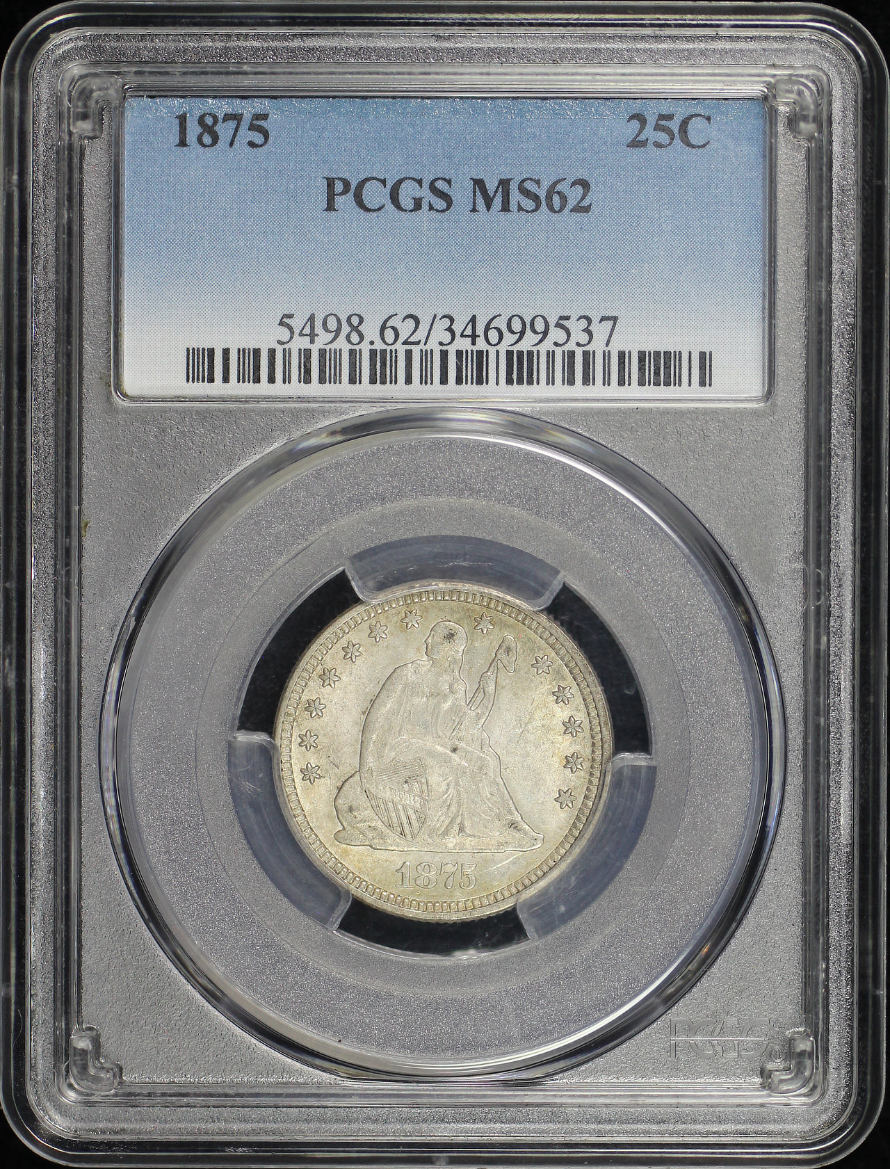Obverse of this 1875 Liberty Seated Quarter PCGS MS-62