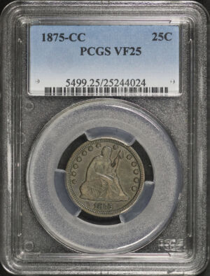 Obverse of this 1875-CC Liberty Seated Quarter PCGS VF-25