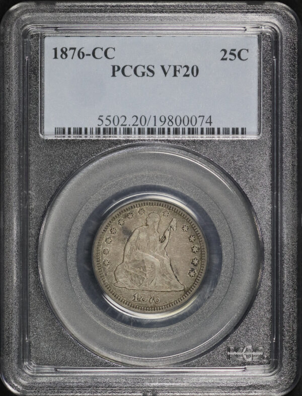 Obverse of this 1876-CC Liberty Seated Quarter PCGS VF-20