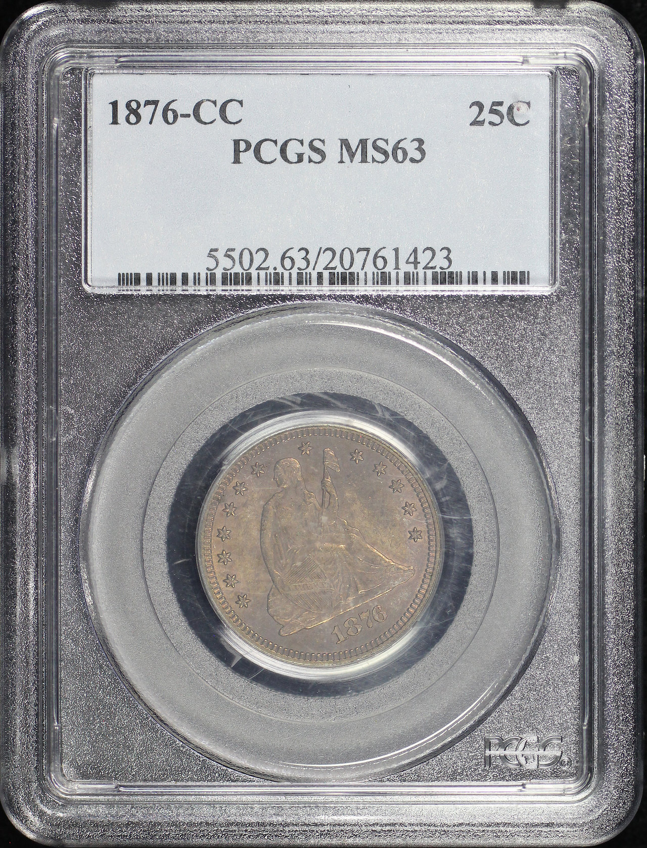 Obverse of this 1876-CC Liberty Seated Quarter PCGS MS-63