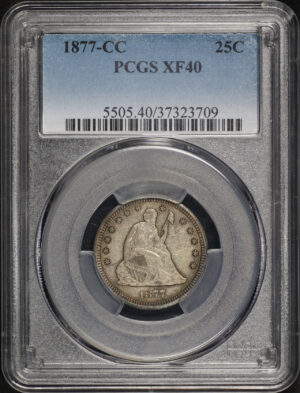 Obverse of this 1877-CC Liberty Seated Quarter PCGS XF-40