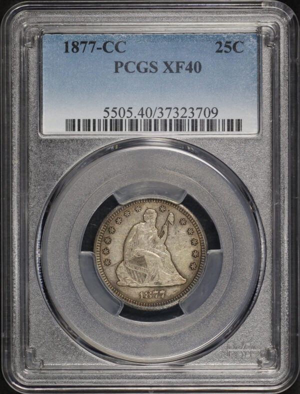 Obverse of this 1877-CC Liberty Seated Quarter PCGS XF-40