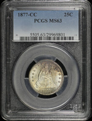Obverse of this 1877-CC Liberty Seated Quarter PCGS MS-63