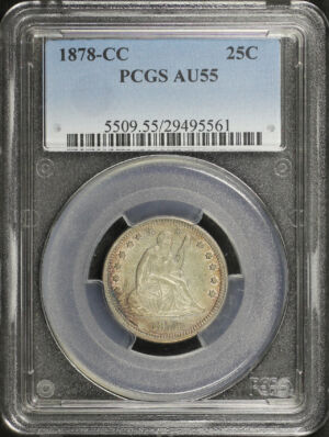 Obverse of this 1878-CC Liberty Seated Quarter PCGS AU-55
