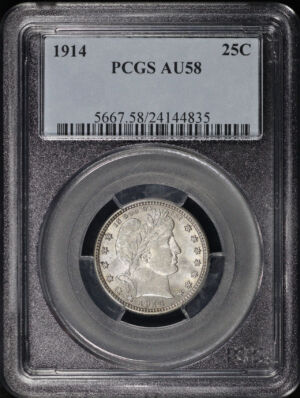 Obverse of this 1914 Barber Quarter PCGS AU-58