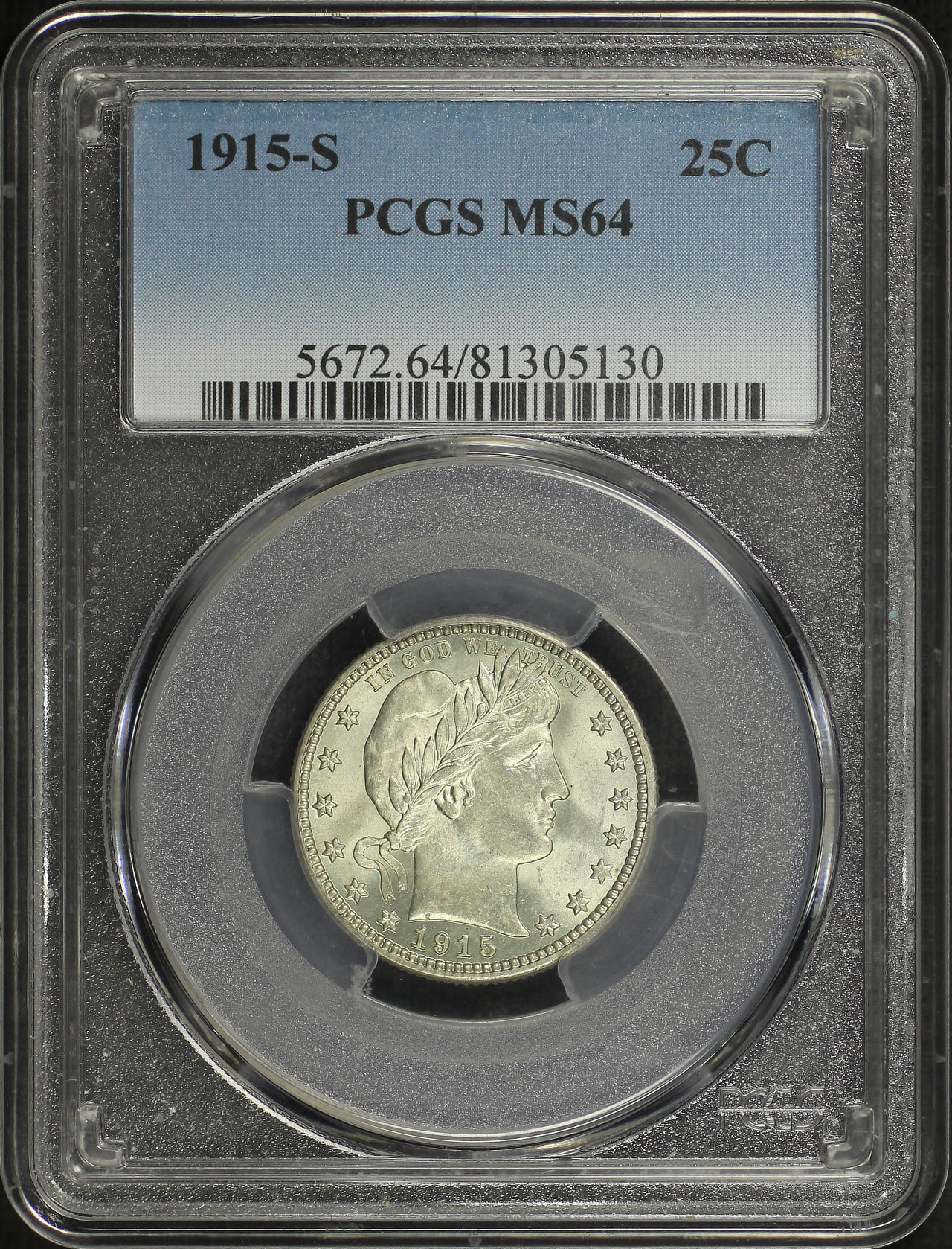 Obverse of this 1915-S Barber Quarter PCGS MS-64
