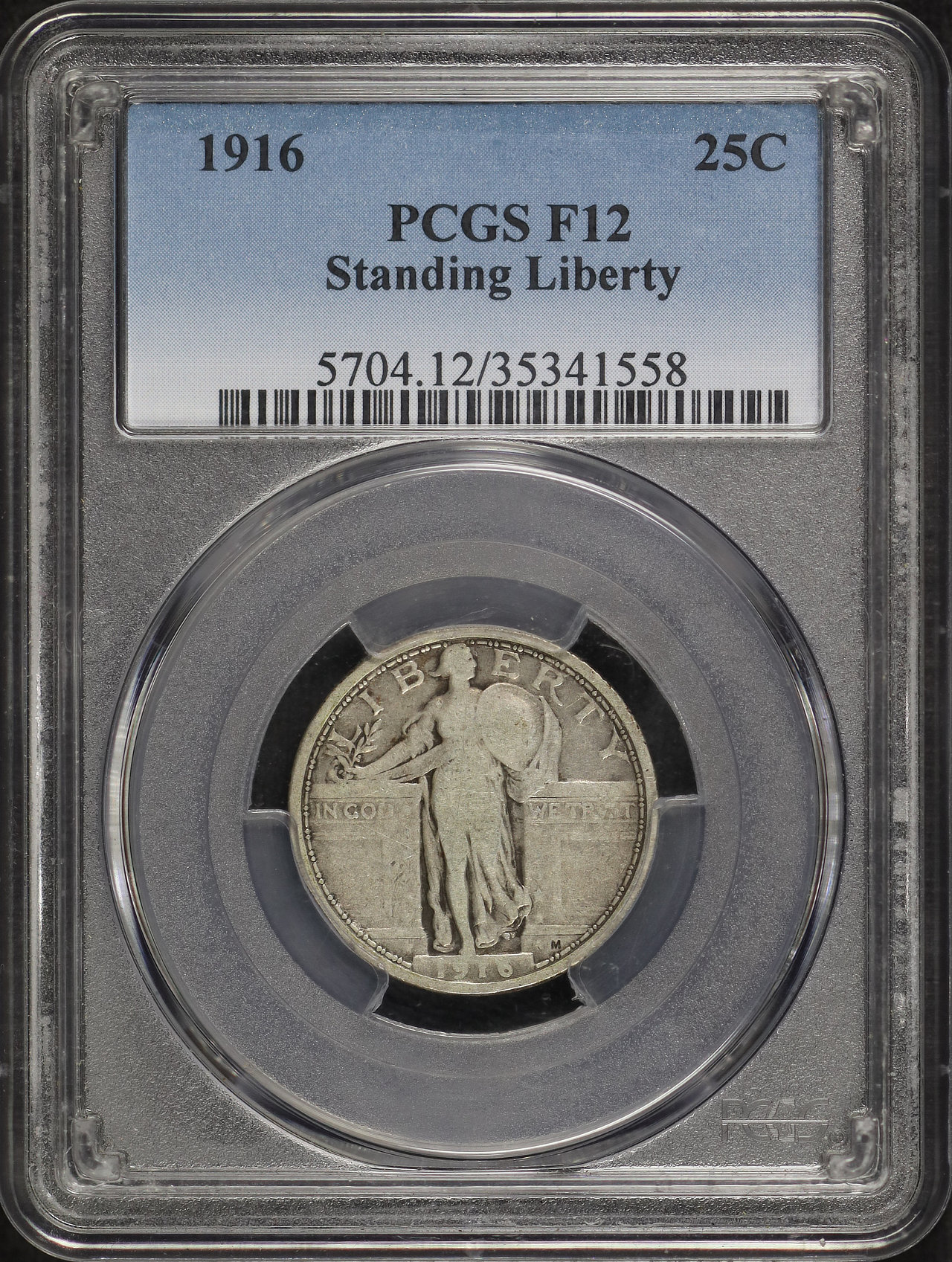 Obverse of this 1916 Standing Liberty Quarter PCGS F-12