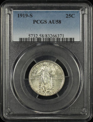 Obverse of this 1919-S Standing Liberty Quarter PCGS AU-58