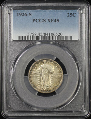 Obverse of this 1926-S Standing Liberty Quarter PCGS XF-45