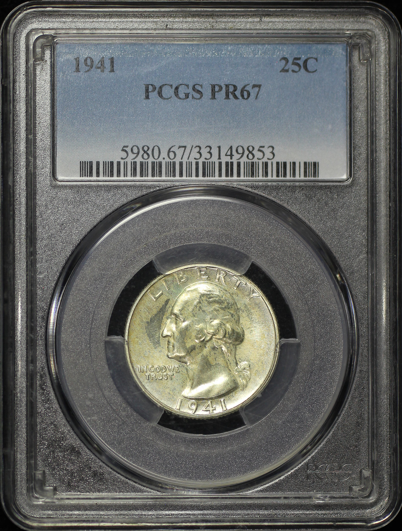 Obverse of this 1941 Washington Quarter PCGS PR-67