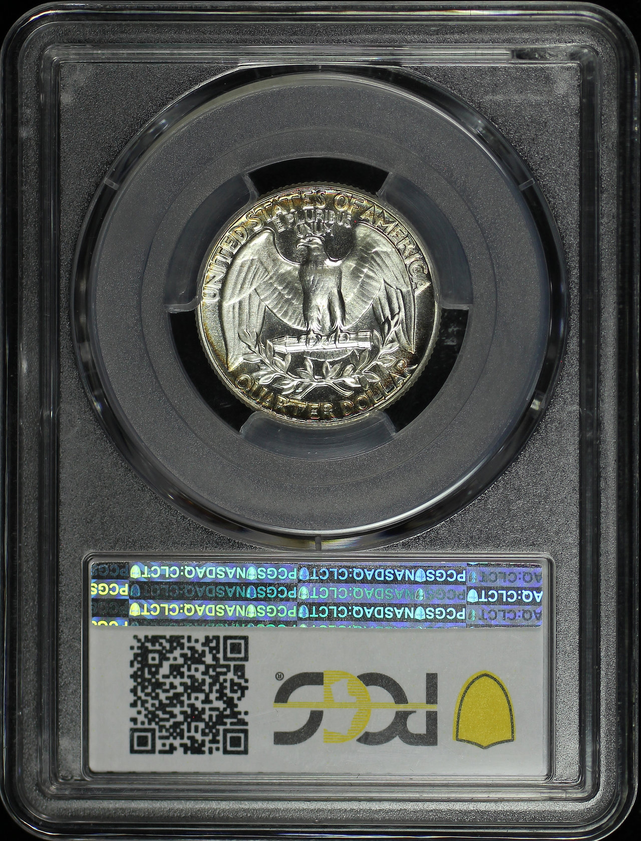 Reverse of this 1955 Washington Quarter PCGS PR-68 Rainbow Toning