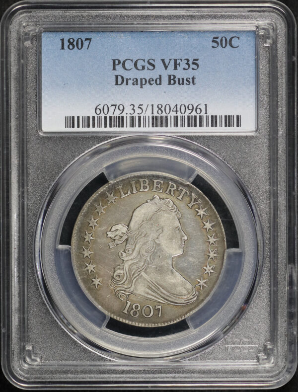 Obverse of this 1807 Draped Bust Half Dollar PCGS VF-35