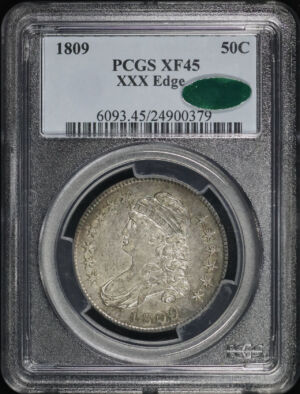 Obverse of this 1809 Capped Bust Half Dollar XXX Edge PCGS XF-45 CAC