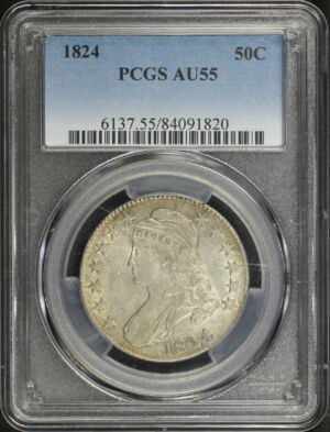 Obverse of this 1824 Capped Bust Half Dollar PCGS AU-55