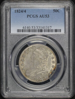 Obverse of this 1824/4 Capped Bust Half Dollar PCGS AU-53