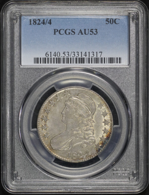 Obverse of this 1824/4 Capped Bust Half Dollar PCGS AU-53
