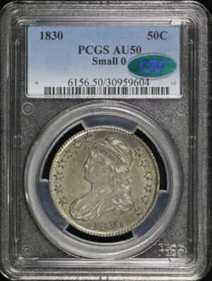Obverse of this 1830 Capped Bust Half Dollar Small 0 PCGS AU-50 CAC