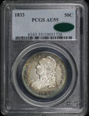 Obverse of this 1833 Capped Bust Half Dollar PCGS AU-55 CAC