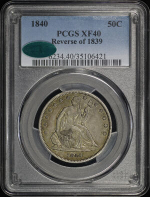 Obverse of this 1840 Liberty Seated Half Dollar Reverse of 1839 PCGS XF-40 CAC