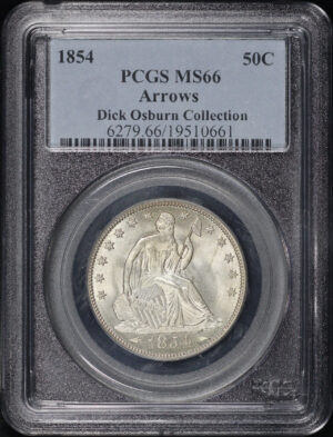 Obverse of this 1854 Liberty Seated Half Dollar with Arrows PCGS MS-66 Dick Osburn Collection