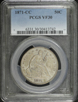 Obverse of this 1871-CC Liberty Seated Half Dollar PCGS VF-30