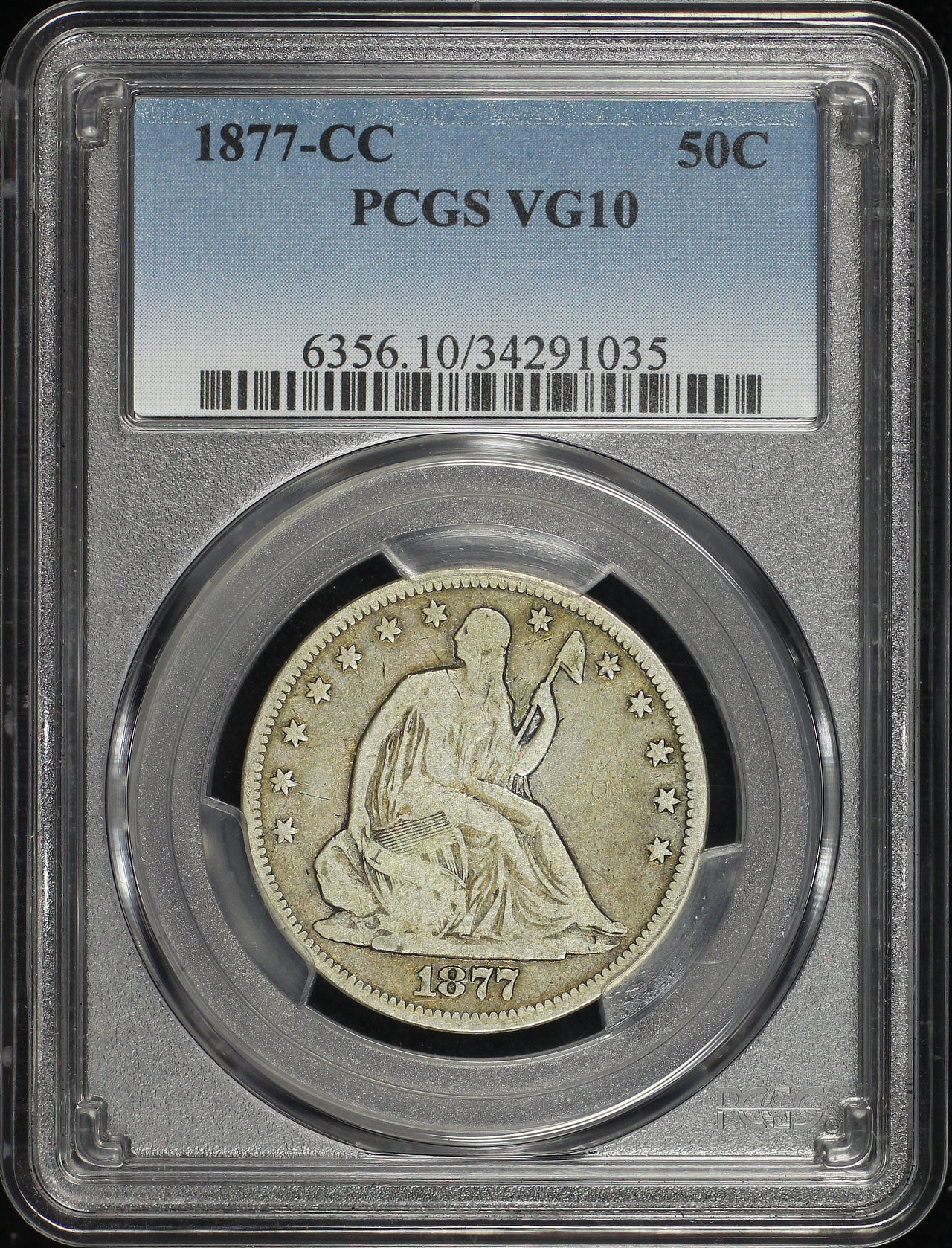 Obverse of this 1877-CC Liberty Seated Half Dollar PCGS VG-10