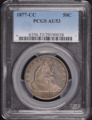 Obverse of this 1877-CC Liberty Seated Half Dollar PCGS AU-53