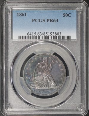 Obverse of this 1861 Liberty Seated Half Dollar PCGS PR-63