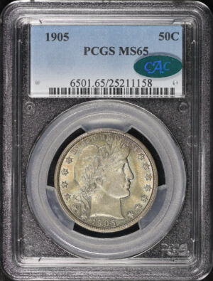 Obverse of this 1905 Barber Half Dollar PCGS MS-65 CAC