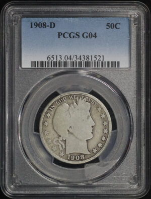 Obverse of this 1908-D Barber Half Dollar PCGS G-04