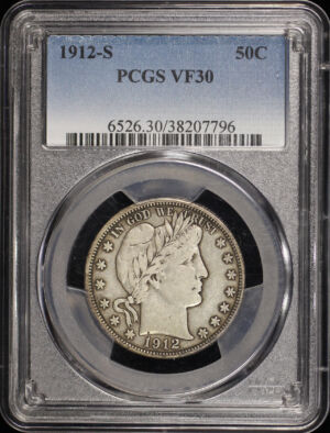 Obverse of this 1912-S Barber Half Dollar PCGS VF-30