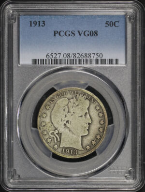Obverse of this 1913 Barber Half Dollar PCGS VG-08