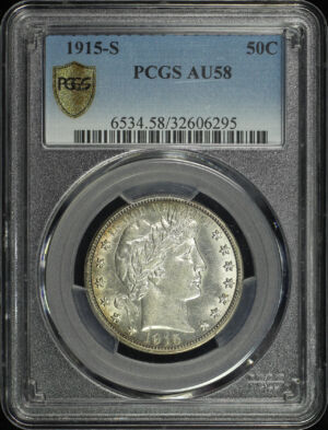 Obverse of this 1915-S Barber Half Dollar PCGS AU-58