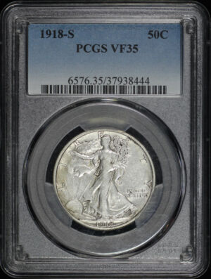 Obverse of this 1918-S Walking Liberty Half Dollar PCGS VF-35