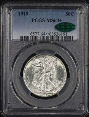 Obverse of this 1919 Walking Liberty Half Dollar PCGS MS-64+ CAC