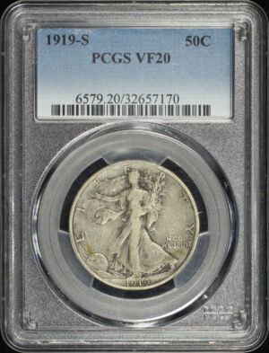 Obverse of this 1919-S Walking Liberty Half Dollar PCGS VF-20
