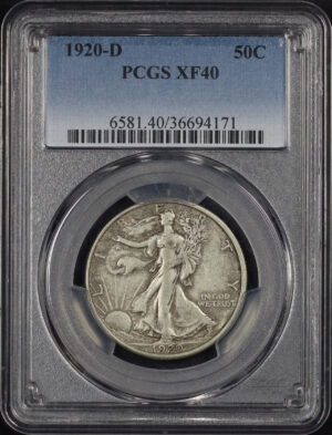 Obverse of this 1920-D Walking Liberty Half Dollar PCGS XF-40