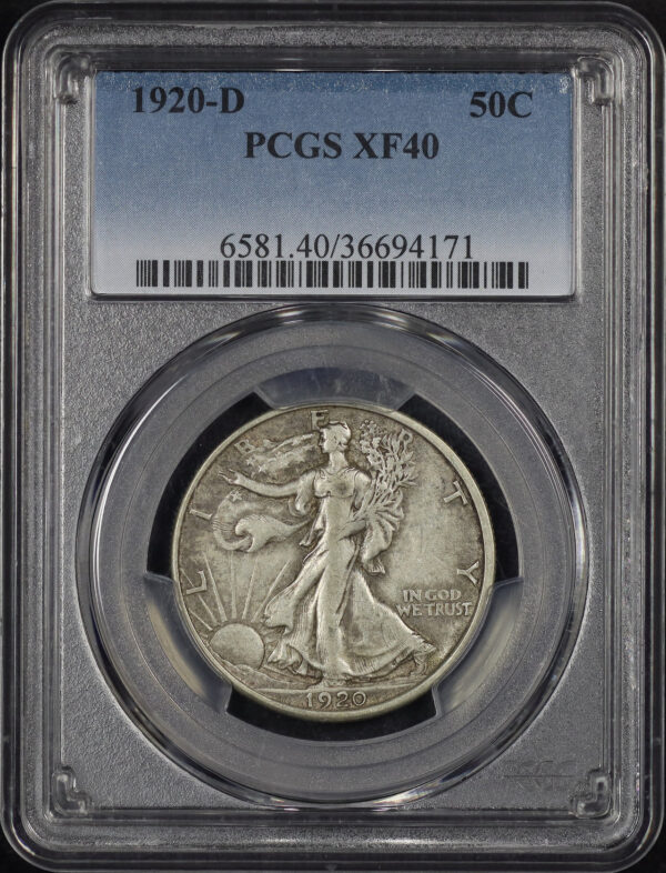 Obverse of this 1920-D Walking Liberty Half Dollar PCGS XF-40