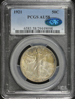 Obverse of this 1921 Walking Liberty Half Dollar PCGS AU-58 CAC