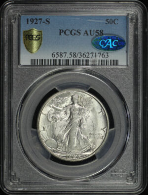Obverse of this 1927-S Walking Liberty Half Dollar PCGS AU-58 CAC