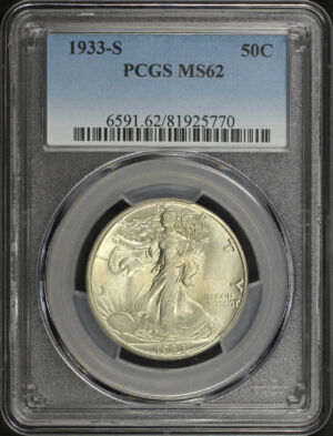 Obverse of this 1933-S Walking Liberty Half Dollar PCGS MS-62