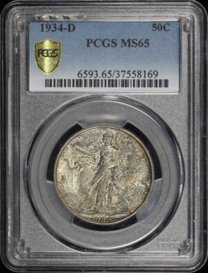 Obverse of this 1934-D Walking Liberty Half Dollar PCGS MS-65
