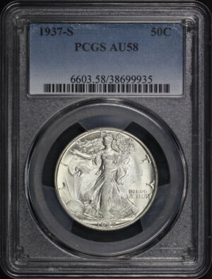 Obverse of this 1937-S Walking Liberty Half Dollar PCGS AU-58