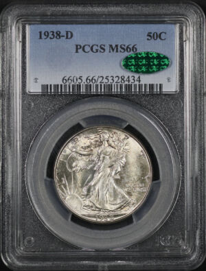 Obverse of this 1938-D Walking Liberty Half Dollar PCGS MS-66 CAC